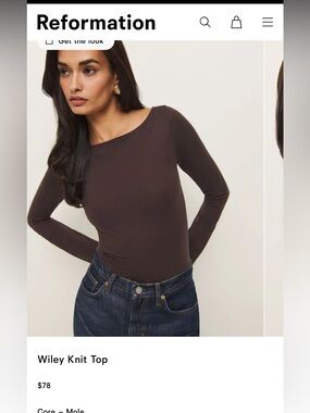 Reformation Wiley Knit Top - Chocolate Brown Long-Sleeve Boatneck Top - Size XS